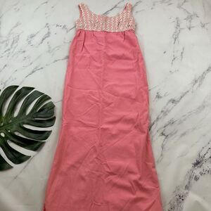 Womens Vintage 60s Babydoll Maxi Dress Size S Bubblegum Pink Sequins Column